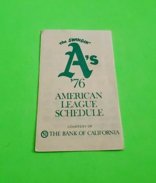 1976 Mlb Oakland Athletics Pocket Schedule The Bank Of California