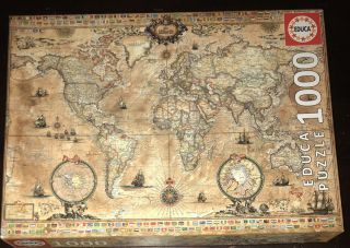 Educa Antique World Map 1000 Piece Jigsaw Puzzle Globe Vintage Usa America Seas