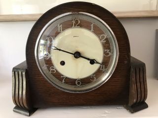 Art Deco Style Wooden Mantle Clock England Made Vgc Vintage Handsome