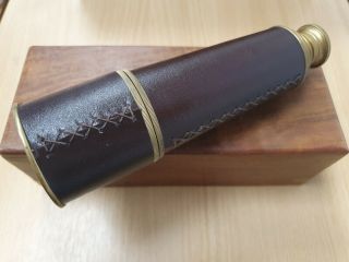 Vintage 19 " Brass & Leather 4 X Draw Telescope In A Wood Box 893
