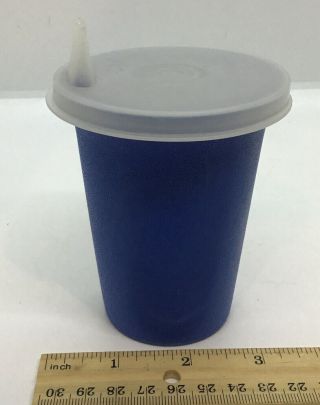 Tupperware Sippy Cup Bell Tumbler 7 Oz.  Flat Sipper Seal Blue W/ Sheer Lid Vtg