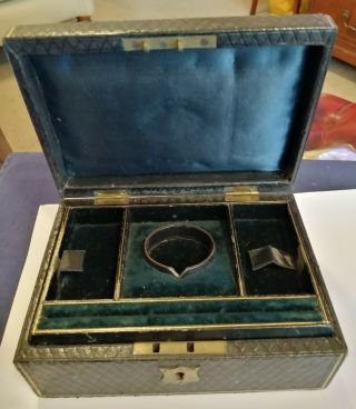 Victorian Leather Clad Jewellery Box With Silk And Velvet Interior