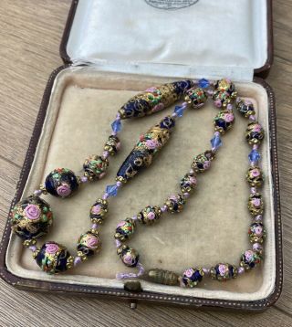 Top Quality Antique Art Deco Lampwork Wedding Cake Rose Murano Beads Necklace