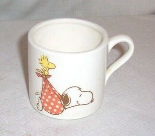 Vintage 1965 Peanuts Snoopy Woodstock Baby Infant Handled Cup Ceramic Japan