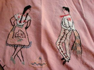Vintage 20s 30s Bib Apron Embroidered Appliques Couple Cotton Fc