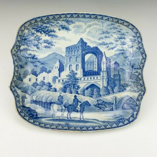 Antique English Blue & White - Ancient Ruins - Pearlware Transferware Bowl