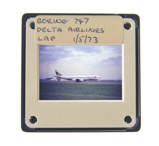 35mm Slide Aircraft 1973 Boeing 747 Delta Airlines At Heathrow A59