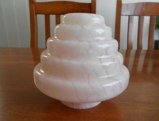 Art Deco Stepped Beehive Pink Mottled Glass Lamp Or Ceiling Shade C1930s