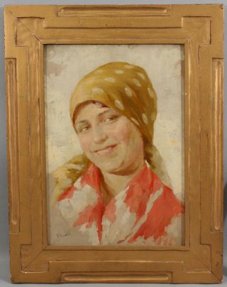 Antique Origin V.  RISPOLI Italian Peasant Woman Genre Oil Painting,  Carved Frame 2