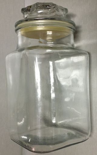 Vintage Anchor Hocking Usa Clear Glass Square Apothecary Storage Jar,  Seal & Lid