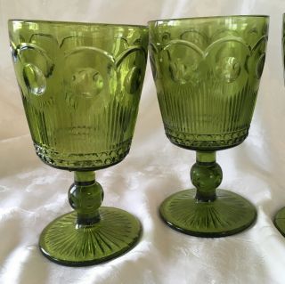 Set Of 4 Vintage Bartlett Collins Manhattan Green Goblets,  Water Or Wine Glasses 2
