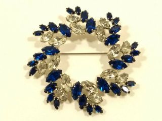 Vtg Stunning Blue & Clear Rhinestone B.  David Signed Brooch Pin Costume Jewelry