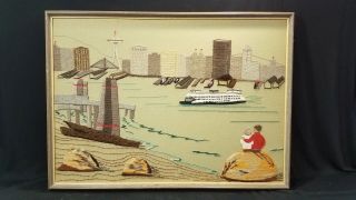 Vintage Pnw Seattle Skyline Framed Embroidery / Needle Work / Cross Stich 20x28