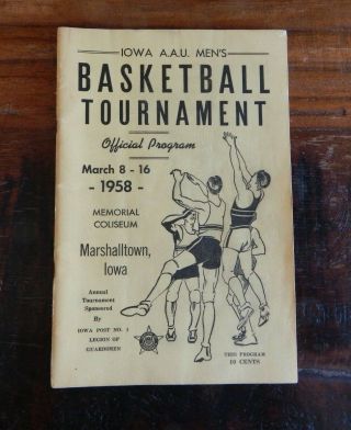 1958 Iowa Aau Amateur Basketball Tournament Program Memorial Coliseum