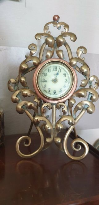 Antique Art Nouveau Period Brass And Copper Clock Junghans 1900 Lovely