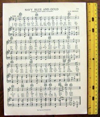 Usna United States Naval Academy Navy Vntg Song Sheet C1938 " Navy Blue And Gold "