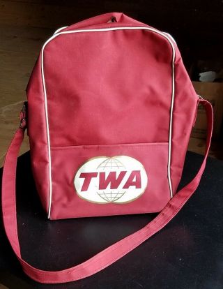 Twa Airlines Travel Bag Red W White Trim Vintage Shoulder Bag Zipper Nonworking
