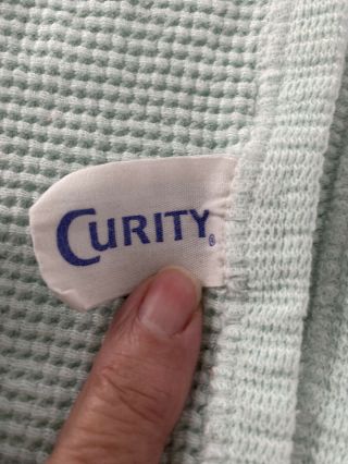 Vintage Curity Waffle Thermal Weave Baby Receiving Blanket USA Made green 2