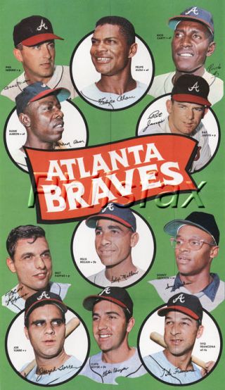 1969 Atlanta Braves Topps Team Player 8 1/2 " X 11 " Color Print Poster W/aaron