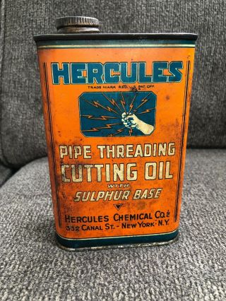 Vintage Hercules Pipe Threading Cutting Oil Can York Ny Usa Mechanic Plumber