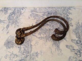 Vintage French Large Gilt Bronze Brass Chateau Curtain Tie Backs Hooks (3450)