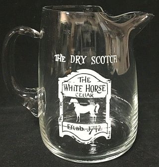 Vintage White Horse Cellar Clear Glass Dry Scotch Whisky Jug Bar Pitcher