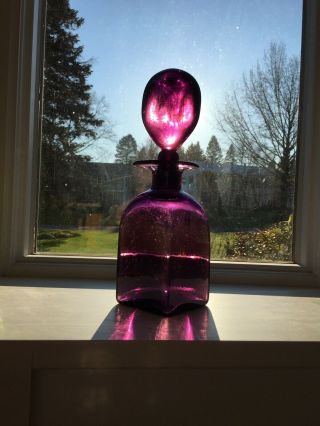 Vintage Midcentury 12 " Amethyst Glass Decanter W/ Glass Stopper