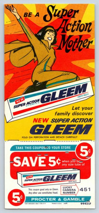 Vintage Gleem Toothpaste Advertising Flyer Action Mother 1967