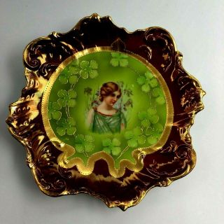 Antique Royal Saxe Porcelain Portrait Plate Clovers And Maiden