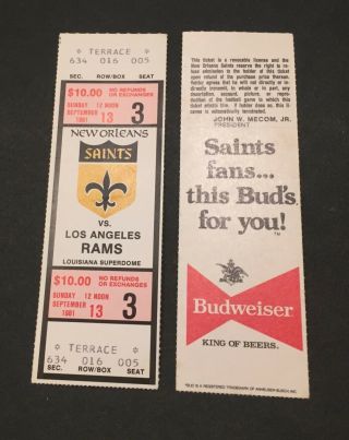 Vintage 1981 Orleans Saints Home Full Game Ticket Vs L.  A.  Rams - Saints Win