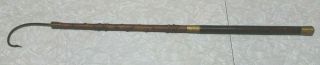 Antique Hand Tooled Leather & Wood Fishing Gaff With Hall Marked Brass Fittings
