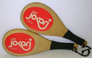 2 Jokari Racquet Ball Wood Paddles Champ Model For Outdoor Sport Vintage 70 