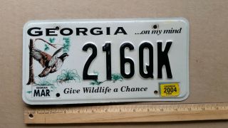 License Plate,  Georgia,  Give Wildlife A Chance,  Quail,  21 6 Qk