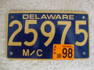 1998 Delaware Motorcycle License Plate 25975 In