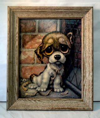 Vintage Gia Winde Pitty Puppy Mid Century Champion Litho Wall Art Plaque Framed