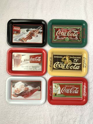 6 Vintage Coca - Cola Coke Small Metal Trays (6 1/2 " X 4 1/2 ") 1989 And 1991