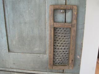 Old Primitive Hand Made Wood Handpunched Tin Grater American Country Find Aafa