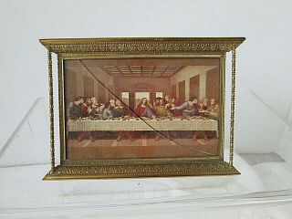 Antique Religious Framed Art Ornate Metal Frame 4.  5 " X 6.  5 " The Last Supper