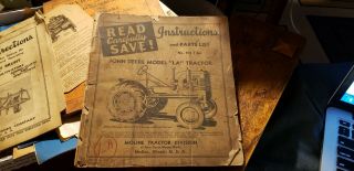 Instructions And Parts List John Deere Model La Tractor 1940