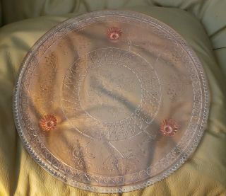 Vintage Maple Leaf Pink Depression Glass Cake Plate Us Glass 12 " Round 3 Feet