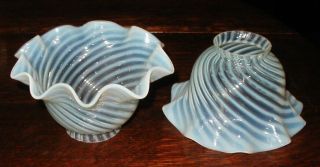 2 Antique Victorian White Opalescent Swirl Glass Lamp Shades