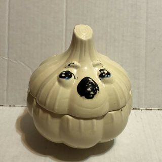 Vintage Anthropomorphic Garlic Keeper Chef Head Jar Face Ceramic Container