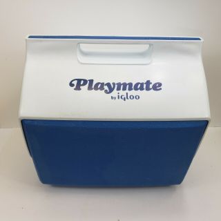 Vintage Igloo Playmate Blue And White Cooler With Push Button Lock 14 " X 14 "