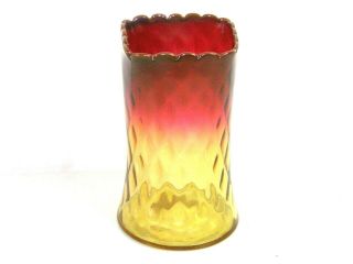 Antique Mt.  Washington Quilted Amberina Art Glass Celery Vase Square Top