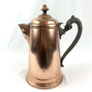 Antique Copper Pewter Tea Coffee Pot Pitcher Rochester Stamping Hinged Lid