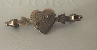 Antique Victorian 9ct Gold Mizpah Heart Pin Brooch Sweetheart Verse