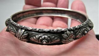 An Antique Art Nouveau Bangle Cuff Bracelet Sterling Silver 800