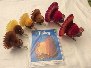7 Vintage Beistle Thanksgiving Turkey Honeycomb Centerpiece Decorations