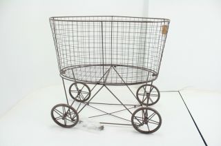 See Notes Creative Co - Op Vintage Metal Laundry Basket Wheels Brown Iron Ec0219