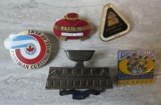 5 Old Vintage Canadian Curling Pins